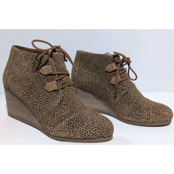 Toms Womens 8.5 Shoes Kala Wedge Bootie Ortholite Tan Mini Cheetah Suede NEW NWT - Picture 2 of 14